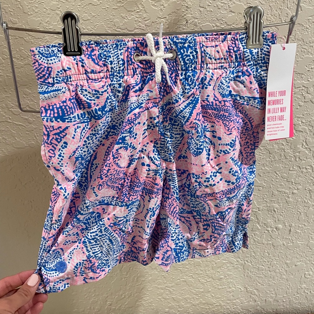 Lilly Pulitzer Boys Capri Swim Trunk - Medium - Maybe Gator Coastal Blue - NWT